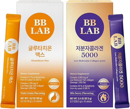 BB LAB [Korean Pick Collagen] Low Molecular Collagen 5000, Glutathione Max, Powder Stick Halal Certified Korean Marine Collagen, Fish Collagen, Vitamin C, Glutathione, Fast Absorption