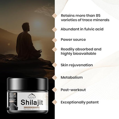Pure Himalayan Shilajit Resin - Organic and Natural, 600mg High Potency with Over 85 Trace Minerals and Fulvic Acid for Enhanced Energy and Immune Support, 30 Grams (Single Pack)