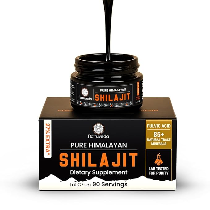 Natruveda Pure Himalayan Shilajit Resin | 90 Servings for Enhanced Energy, Fulvic Acid & 85+ Natural Trace Minerals | Pure Shilajit for Men & Women - 1.27 Oz