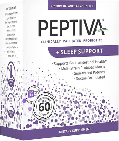 Peptiva 26 Billion CFU Probiotic and Sleep Support - Clinically Validated Multi-Strain Probiotic - Lactobacillus and Bifidobacterium, Melatonin - 60 Count