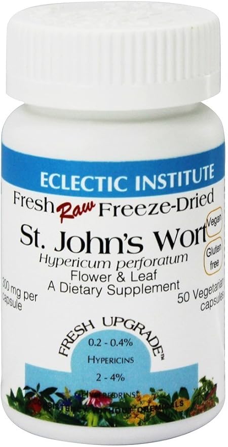 Eclectic Institute Raw Fresh Freeze-Dried Non-GMO St. John's Wort | Herbal Health Supplement, Promotes a Positive Mood | 50 CT