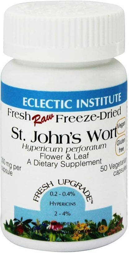 Eclectic Institute Raw Fresh Freeze-Dried Non-GMO St. John's Wort | Herbal Health Supplement, Promotes a Positive Mood | 50 CT