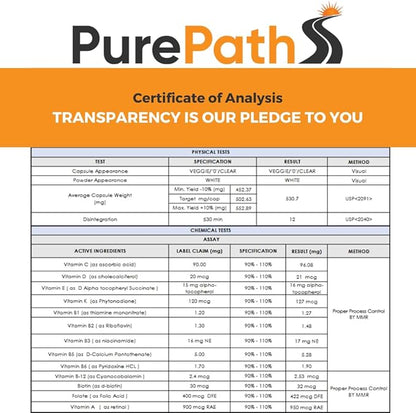 PurePath Non-Toxic Adult Multivitamin - 13 Vitamins - 100% RDA - No Harmful Megadoses - with B6 & B12 - Supplement for Optimal Energy, Focus, and Longevity - 60 Capsules - 30 Day Supply