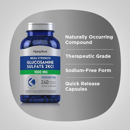 Piping Rock Glucosamine Sulfate 1000mg | 240 Capsules | Mega Strength | Joint Support | Sodium Free | Non-GMO & Gluten Free Supplement