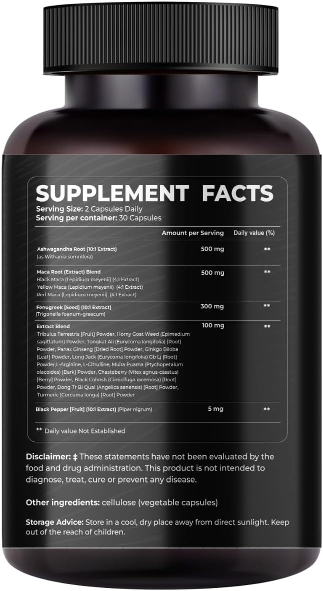 Nutraceuticals Ashwagandha, Maca Root, Fenugreek Supplement with Ginseng – Supports Stress Relief, Mood Balance & Thyroid Health – 60 Capsules