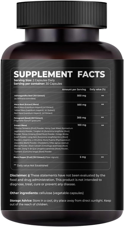 Nutraceuticals Ashwagandha, Maca Root, Fenugreek Supplement with Ginseng – Supports Stress Relief, Mood Balance & Thyroid Health – 60 Capsules