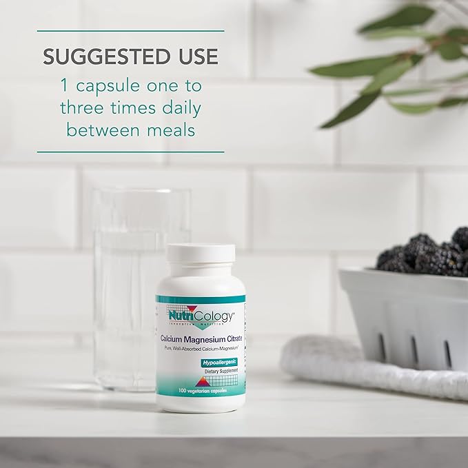 Nutricology Calcium Magnesium Citrate Supplement - Bone Health, with Calcium Citrate, Pure, Well-Absorbed, Vegetarian Capsules - 100 Count