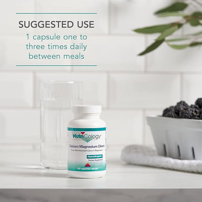 Nutricology Calcium Magnesium Citrate Supplement - Bone Health, with Calcium Citrate, Pure, Well-Absorbed, Vegetarian Capsules - 100 Count