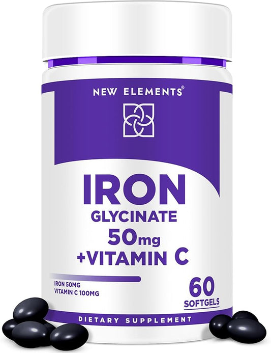 Iron Glycinate 50mg with Vitamin C | Advanced Iron Supplement for Anemia Relief, Immune Boost & Energy Support | Gentle on Stomach, Fast Absorption | Non-GMO, Gluten-Free Softgels for Women & Men