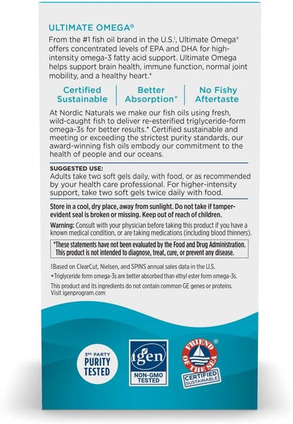 Nordic Naturals Ultimate Omega, Lemon Flavor - 60 Soft Gels - 1280 mg Omega-3 - High-Potency Fish Oil Supplement with EPA & DHA - Promotes Brain & Heart Health - Non-GMO - 30 Servings