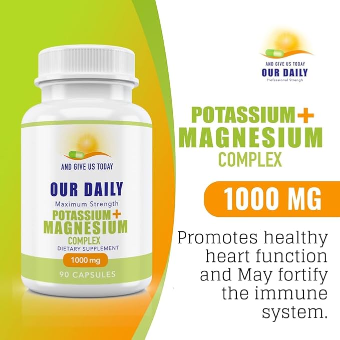 Our Daily Vites Potassium Magnesium Supplement 1000 mg - Powerful Magnesium Potassium Supplement with 5 Forms of Magnesium for Muscle Recovery, Leg Cramps, Gluten-Free Non-GMO - 90 Caps (1000 mg)