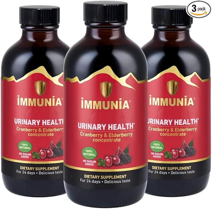 Immunia Urinary Health. Cranberry & Elderberry Concentrate for The Prevention of Urinary Infections. Natural. Delicious. 5 ml/Day. (3-Pack)