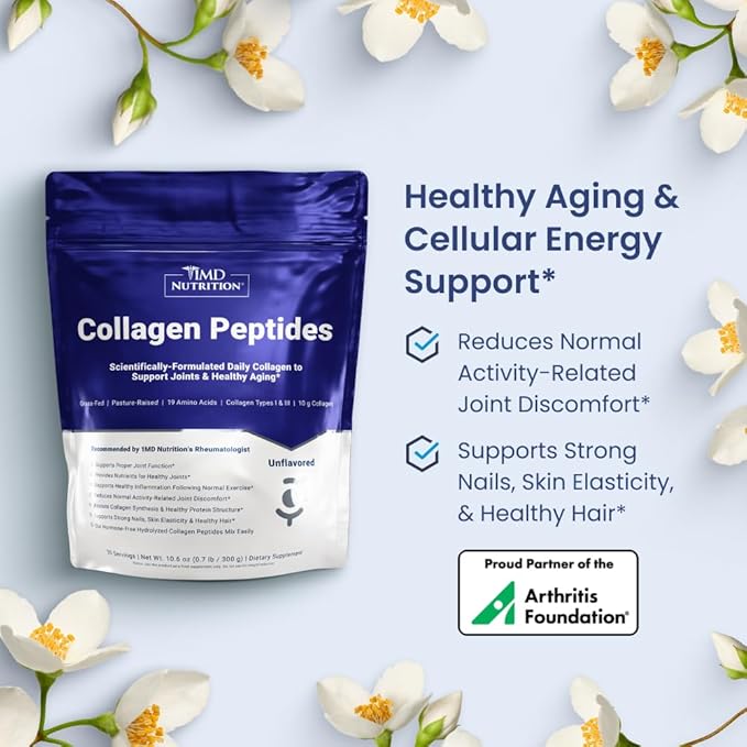 1MD Nutrition Collagen Peptides - Hydrolyzed Collagen Powder Types I & III for Women & Men - Joint, Hair & Nail Support - Unflavored - 30 Servings