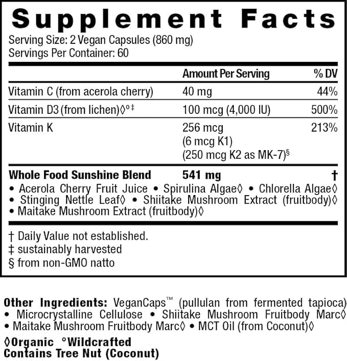 HealthForce SuperFoods Truly Natural Vitamin D - 120 Vegan Capsules