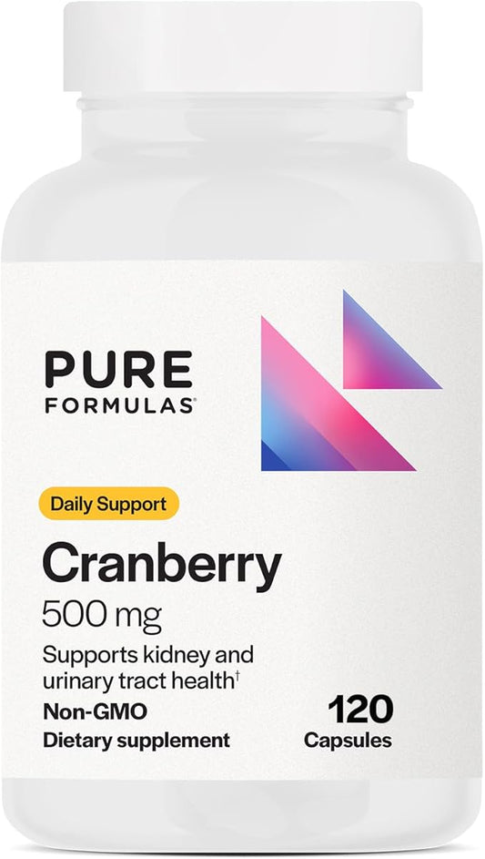 PureFormulas Cranberry 500 mg - Supports Kidney and Urinary Tract Health - Antioxidant Supplement for Immune Protection and Cellular Health - Cranberry Pills for Women & Men - Non-GMO - 120 Capsules