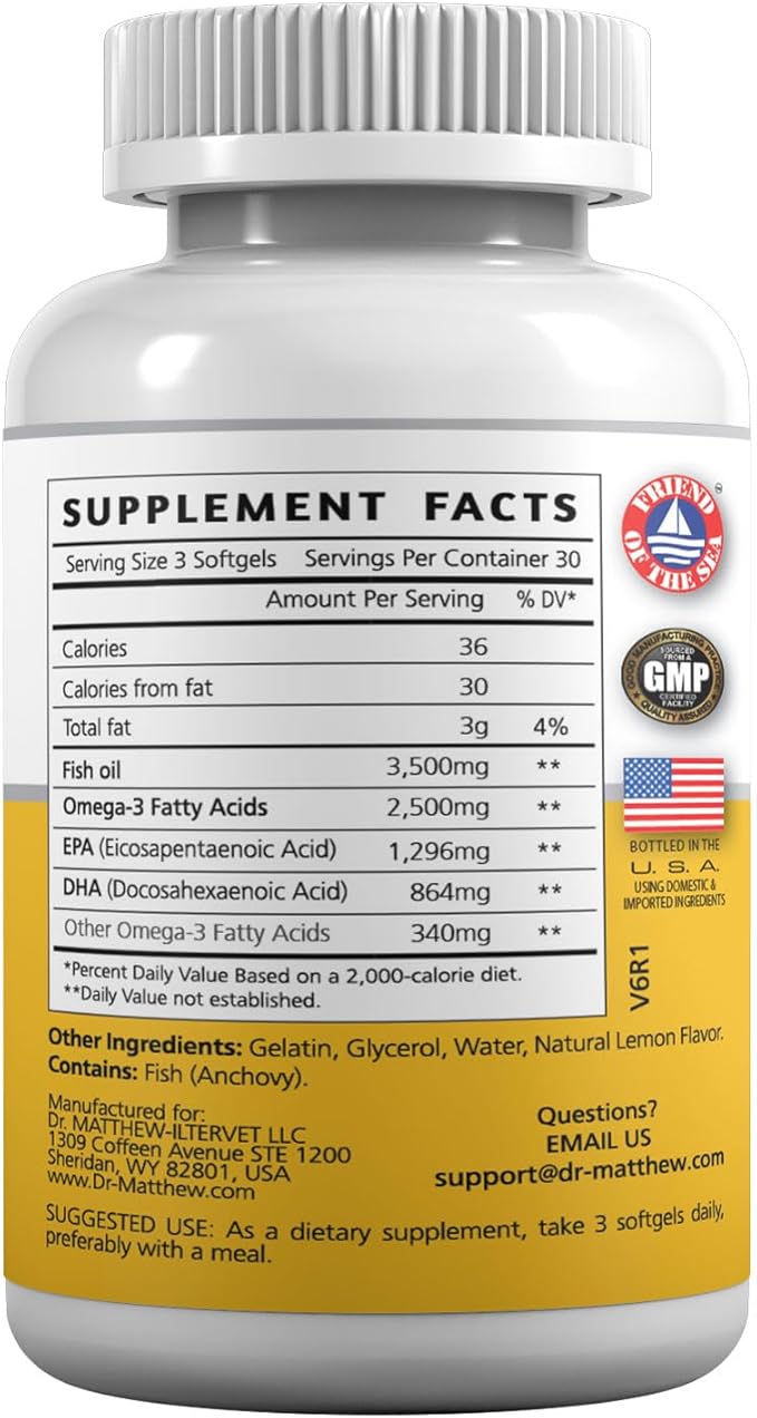 Omega 3 Fatty Acid Supplements. Burpless Fish Oil 3500mg High EPA DHA for Women & Men. Odorless, No Burp, Mercury Free Omega 3 Capsules.
