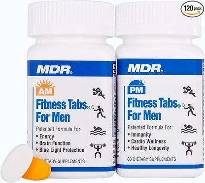 MDR Fitness Tabs Patented AM/PM Multivitamin for Men Doctor Formulated with Right Nutrients at The Right Time - Gluten Free - 2 Month Supply