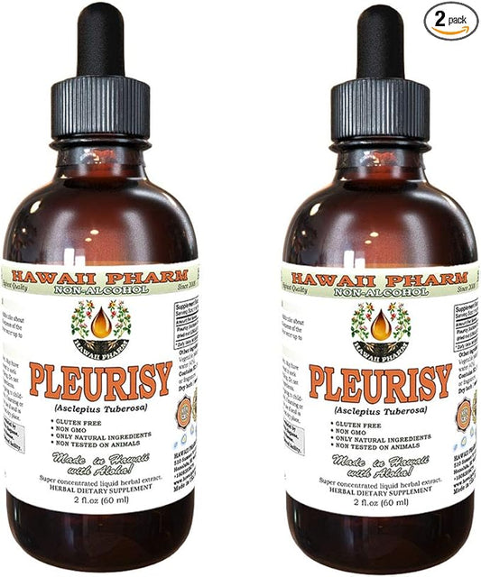 Pleurisy Root Alcohol-Free Liquid Extract, Pleurisy Root (Asclepius tuberosa) Dried Root Glycerite Natural Herbal Supplement, Hawaii Pharm, USA 2x2 fl.oz