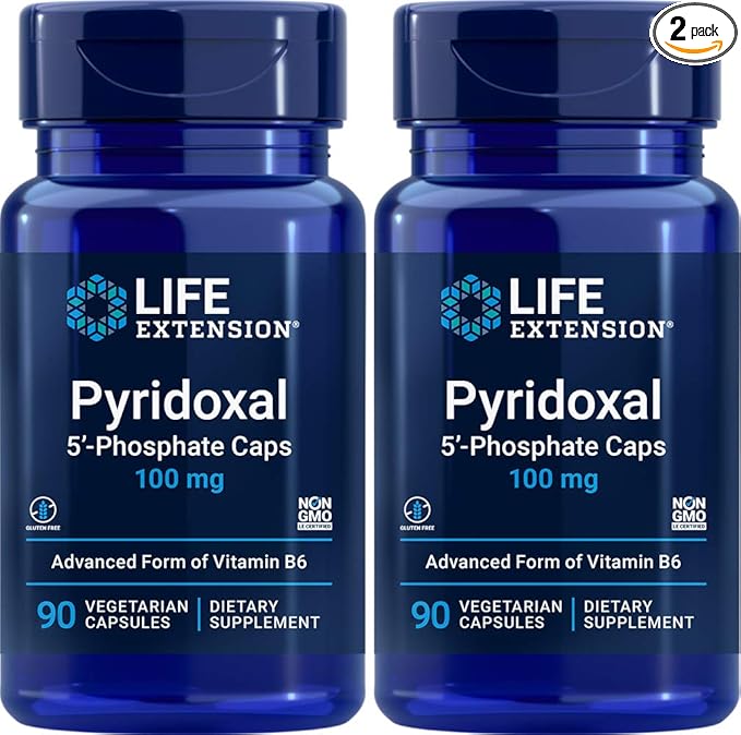 Life Extension Pyridoxal-5'-Phosphate Caps P5P 100 mg, 90 Veg Capsules (Pack of 2) - Advanced Vitamin B6 Supplement