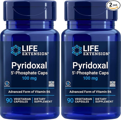 Life Extension Pyridoxal-5'-Phosphate Caps P5P 100 mg, 90 Veg Capsules (Pack of 2) - Advanced Vitamin B6 Supplement