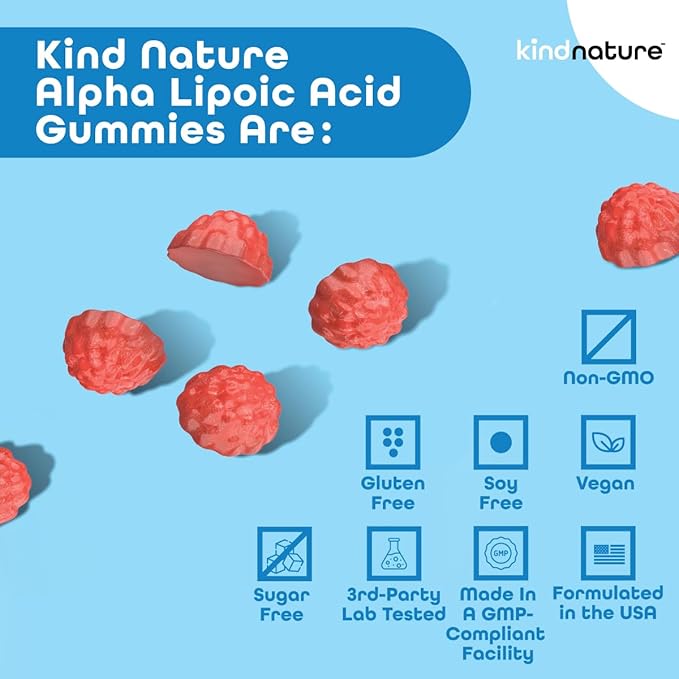 Kind Nature Alpha Lipoic Acid Gummies - Vegan, Sugar-Free, Low Calorie 600 mg ALA Supplement - Pure ALA Alpha Lipoic Acid 600mg for Antioxidant Support