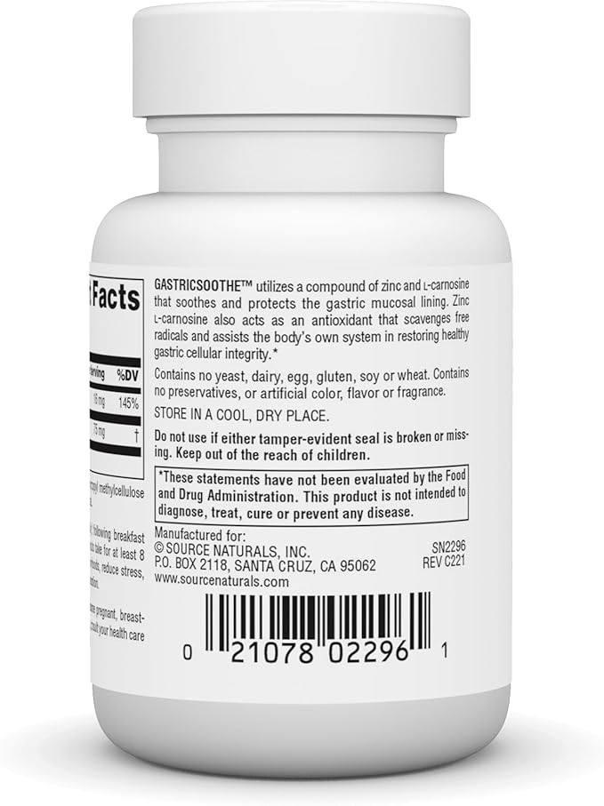 Source Naturals GastricSoothe Zinc L Carnosine* - 60 Veggie Caps