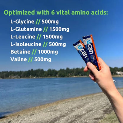 UCAN Hydrate + Aminos Packets, Orange, 10 Count, Keto, Sugar-Free Electrolyte + Muscle Recovery, Essential Electrolytes + EAAs & BCAAs, Non-GMO, Vegan, for Runners, Gym-Goers, Performance Athletes