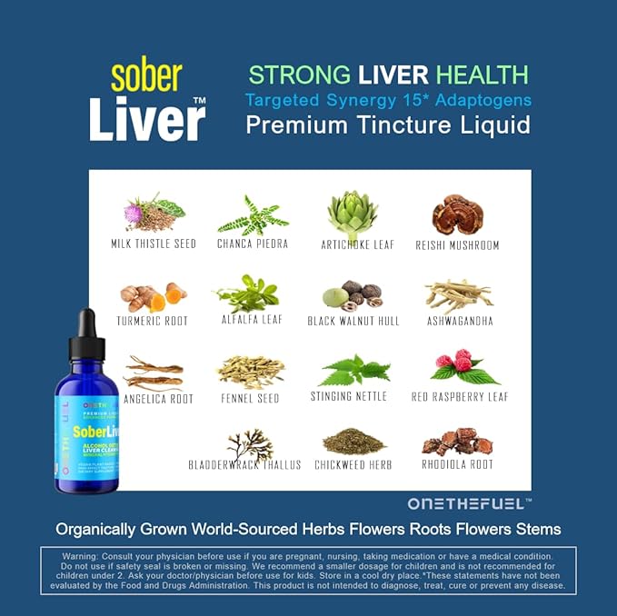 Sober Liver 2oz. Plant-Based Liver Cleanse and Detox Support + 100% Natural Hydration Liver Health Supplement Reishi Milk Thistle Rhodiola + Vegan 15 Herbals Fast Absorb Tincture Liquid