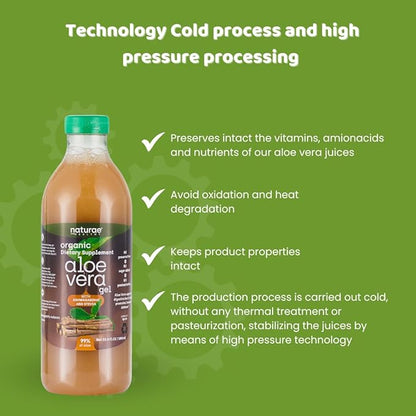 Naturae Healthy Organic Aloe Vera juice with Ashwagandha & Stevia -Cold processed- Fresh Aloe Vera leaves- 33.81 Fl Oz each bottle