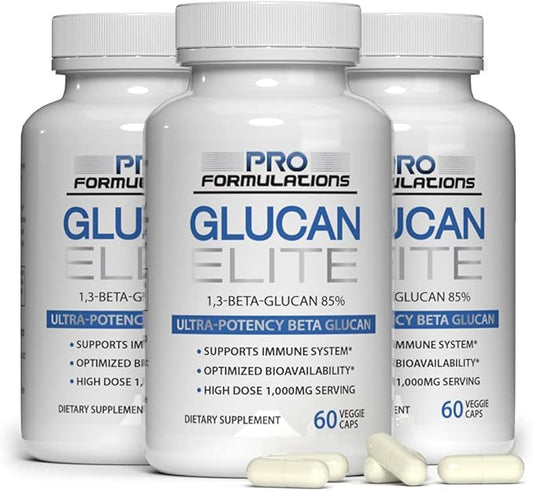 Glucan Elite – 85% Beta 1,3D Glucan 500mg - 60 vcaps | 85% Minimum Active 1,3 Linkage Ultra-Potency Beta Glucan – Highest Bioavailability with BGF-Immune (Pack of 3)