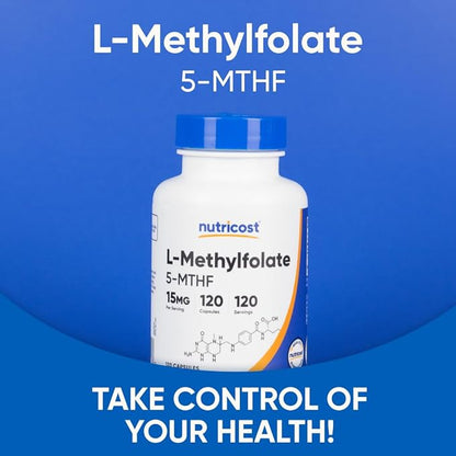 Nutricost L-Methylfolate 15mg, 120 Capsules (5-MTHF) - Vegan, Non-GMO, Gluten Free
