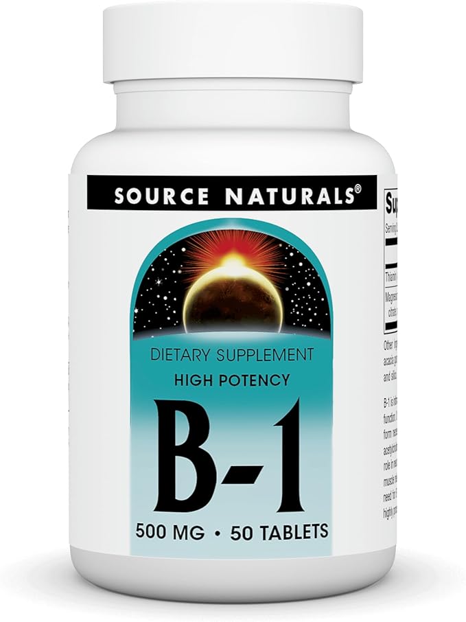 Source Naturals Vitamin B-1 Thiamin 500mg - High Potency, 100% Pure - 50 Tablets