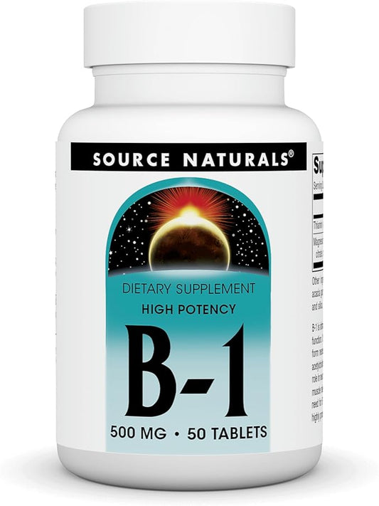Source Naturals Vitamin B-1 Thiamin 500mg - High Potency, 100% Pure - 50 Tablets