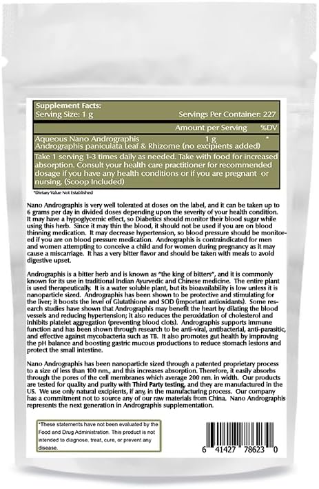Nano Andrographis Powder 8 oz (227 Servings), Nano for Enhanced Absorption, Supports Overall Wellness, Non-GMO, Vegan, Gluten-Free