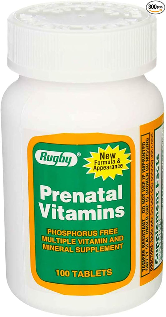 Rugby Prenatal Vitamins for Pregnant or Lactating Women Phosphorus Free Multiple Vitamin and Mineral Supplement - 100 Tablets (3 Pack)