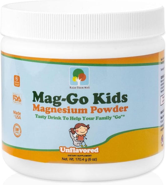 Mag-Go Kids Magnesium Powder | Constipation Relief (Unflavored) | 90 Servings per Tub
