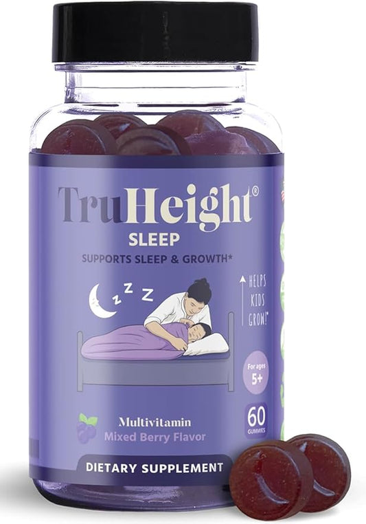 TruHeight Sleep Gummies - Kids & Teen Natural Sleep Aid for Maximum Growth - Pediatric Recommended - Kids Melatonin Gummy - Melatonin, Ashwagandha, L Theanine, Lemon Balm, Ages 4+, Mixed Berry Flavor
