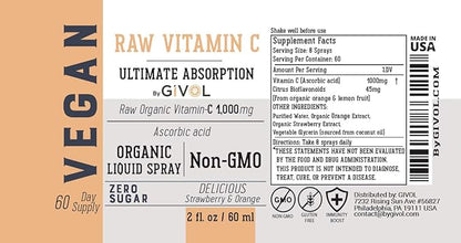 Vitamin C Extra Strength Spray: Daily Absorption Liquid Extract with Lemon, Orange, Strawberry, Rich in Ascorbic Acid, 2oz (60ml) 60 Day Supply