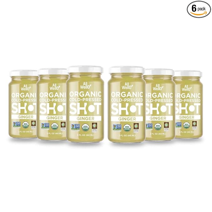 AllWellO Cold-Pressed Ginger Shot, 60 mL, USDA Organic Booster with Natural (6 Pack)