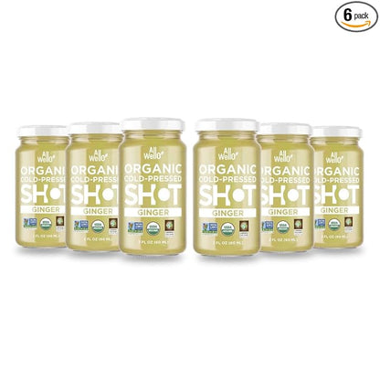AllWellO Cold-Pressed Ginger Shot, 60 mL, USDA Organic Booster with Natural (6 Pack)