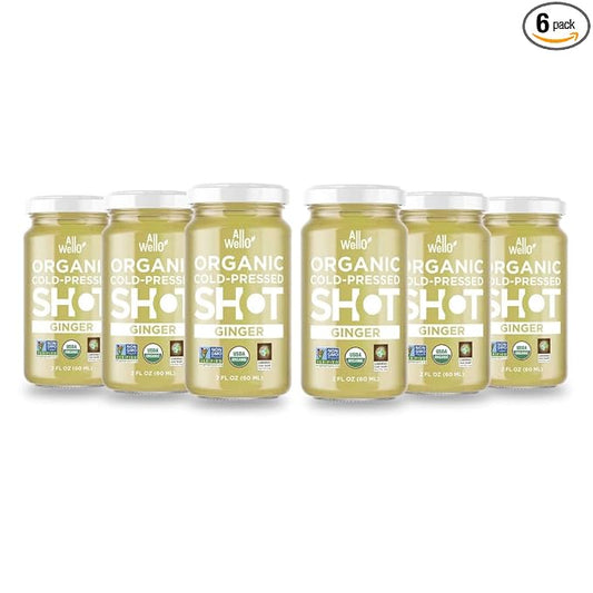 AllWellO Cold-Pressed Ginger Shot, 60 mL, USDA Organic Booster with Natural (6 Pack)