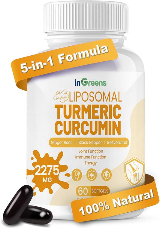 Turmeric Supplement 2275mg, 95% Curcumin, Liposomal Turmeric for Best Absorption, Curcumin Supplement for Joint Support, Bottled in USA - 60 Softgels