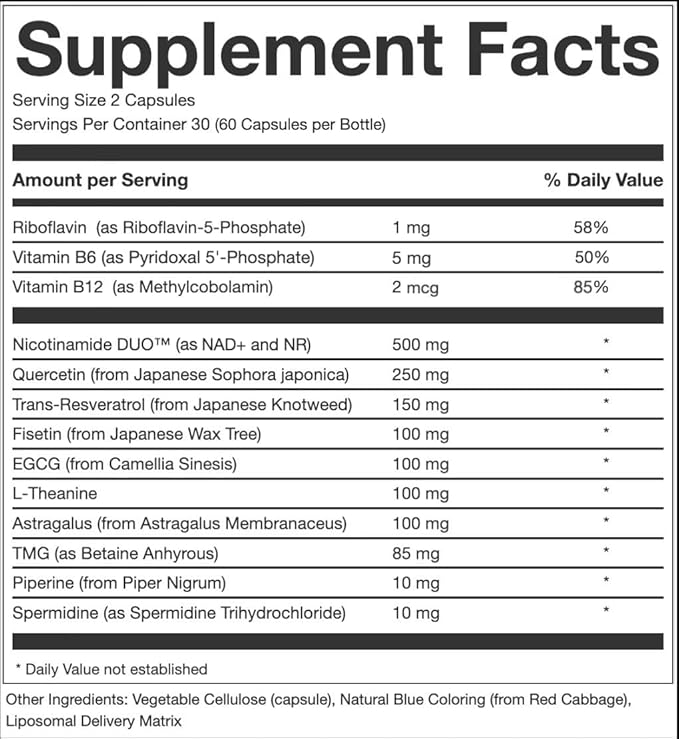 Anti Aging Supplement NAD Complex AEON with Nicotinamide, Fisetin, Quercetin, Resveratrol, Astragalus, Collagen, CoQ10, L-Theanine, EGCG
