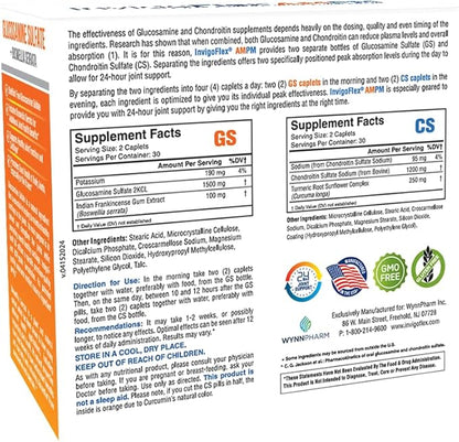 INVIGOFLEX® AMPM - Glucosamine & Chondroitin Sulfate - Turmeric Curcumin - Boswellia Serrata (Non GMO) for Knees, Hands, Back and Hip 24 - Hour Premium Joint Supplement
