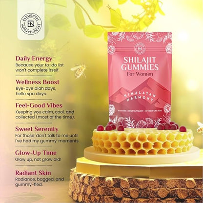 Shilajit Gummies for Women with Manuka Honey Supplement - Pure Himalayan Haramony | Rich in Fulvic Acid & Antioxidants for Energy | Vegan & All Natural | Made in USA | 60 Count