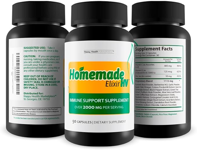 Homemade Elixir HV - Our Best Immune Support Supplement - Herbal Vitamin Immune Support Capsules - Our Best Immune Pills Nature Vitamin D Zinc C Best Herbs Vitamins - Vitamins Immune Support Pills