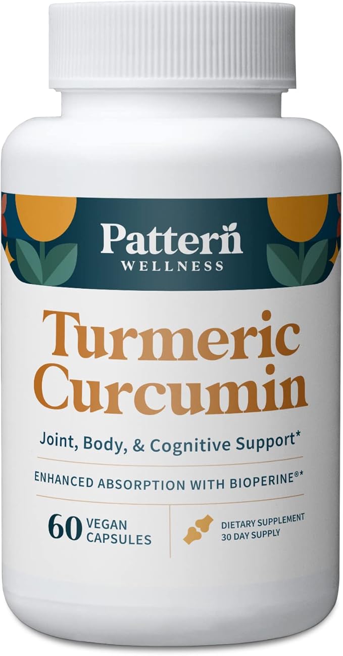 Pattern Wellness Turmeric Curcumin - 1300mg - 95% Curcuminoids with Bioperine Black Pepper Extract - Natural Joint, Health & Cognitive Support - Non-GMO, Gluten Free - 60 Capsules