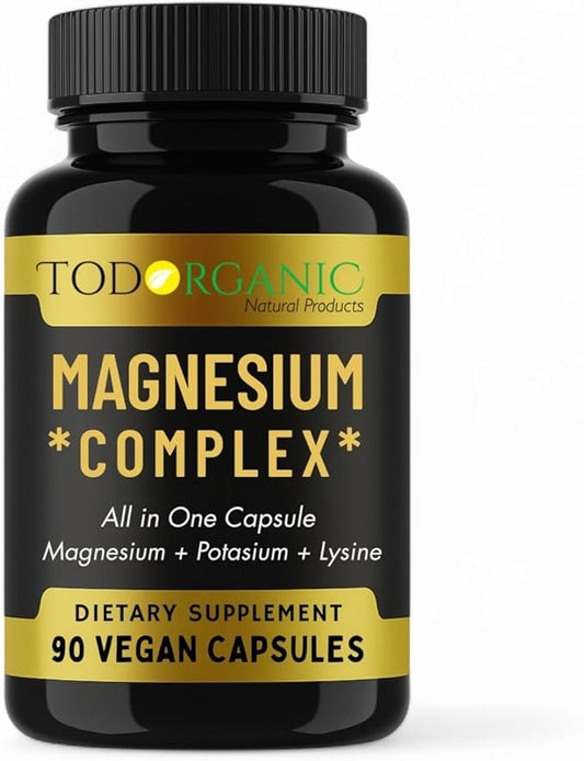 Todorganic Magnesium Citrate, Potassium Citrate and Lysine for Enhanced Leg Cramp Relief and Restful Sleep | Vegan Potassium Magnesium Supplement | 90 Capsules with High-Absorption