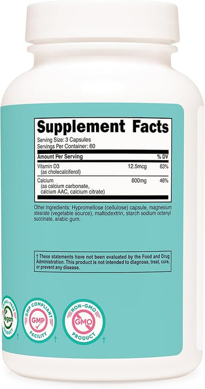 Nutricost Calcium (600mg) + Vitamin D3 (12.5mcg) for Women, 180 Capsules - Vegan, Non-GMO, Gluten Free - 60 Servings