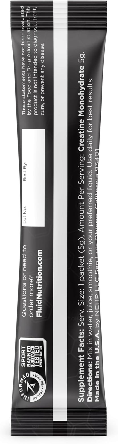 Fluid - Ultra-Fine Micronized 100% Creatine Monohydrate, Informed Sport Certified, Safe for Athletes, 5g Serving (30 Single Servings)
